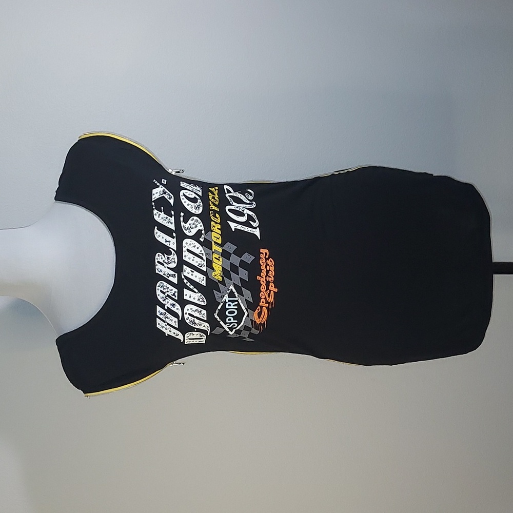 Harley-Davidson Black Yellow Side Zipper Scoop Neck Moto Tank Top Size Medium